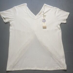 White Crow Shirt Ribbed Knit Beige With Cinched Back Size Large